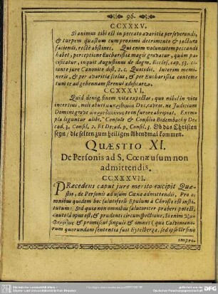 Quaestio XI. De Personis ad S. Coenae usum non admittendis