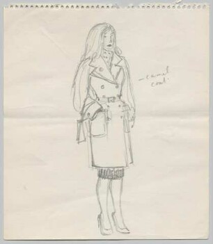 Ein Trenchcoat über schmalem, knielangem Rock und hohen Pumps (Archivtitel)