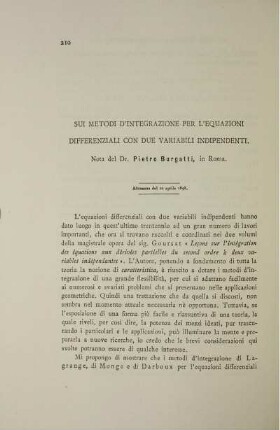 Sui metodi d´integrazione per l´equazioni differenziali con due variabili indipendenti.