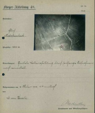 Foto feindlicher Stellungen östlich von Niedertraubach (Luftbild)