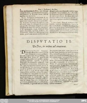 Disputatio II. De Deo, in ordine ad creaturas.