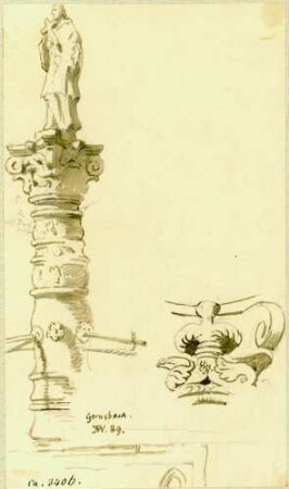Gernsbach Säule Stadtbrunnen mit Heiligem Nepomuk, seitliche Ansicht