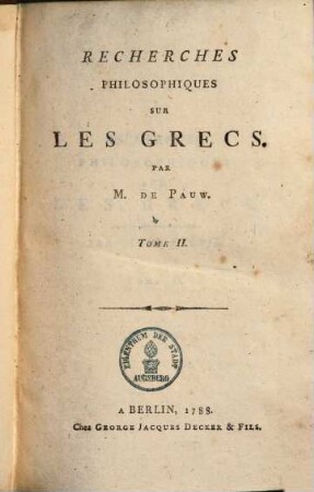 Recherches philosophiques sur les Grecs, 2