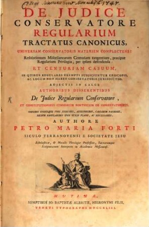 De iudice conservatore regularium tractatus canonicus