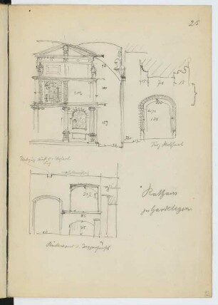 Rathaus, Gardelegen: Querschnitt, Längsschnitt (aus: Skizzen- und Fotoalbum 28)
