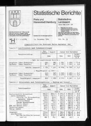 Binnenschiffahrt des Hamburger Hafens September 1984 : Lfd. Nr. 39