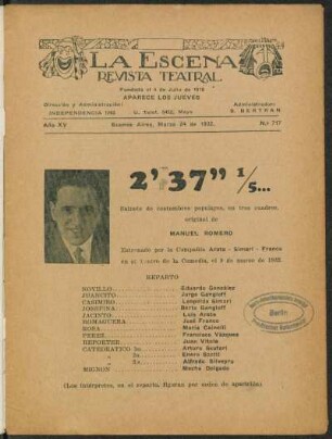 2'37" 1/5... : sainete de costumbres populares, en tres cuadros
