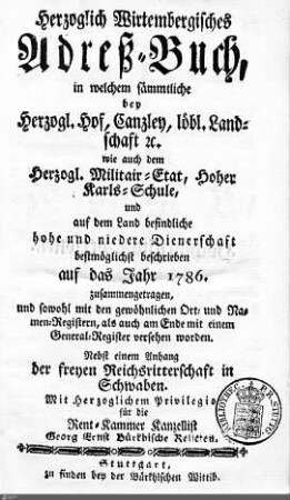 1786: Württembergisches Adressbuch, 1786