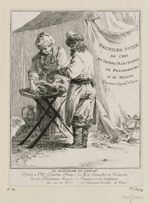 Kuchenhändler, Titelblatt der Folge "Premiere Suite de cris et divers marchands de Petersbourg et de Moscou"