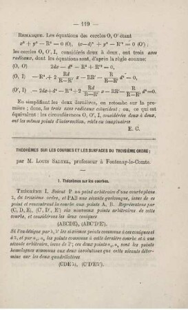 Théorèmes sur les courbes et les surfaces du troisième ordre.