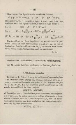 Théorèmes sur les courbes et les surfaces du troisième ordre.