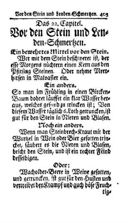 Das 22. Capitel. Vor den Stein und Lenden-Schmertzen.