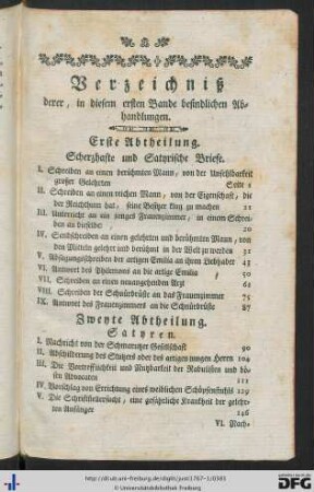 Verzeichniß derer, in diesem ersten Bande befindlichen Abhandlungen.