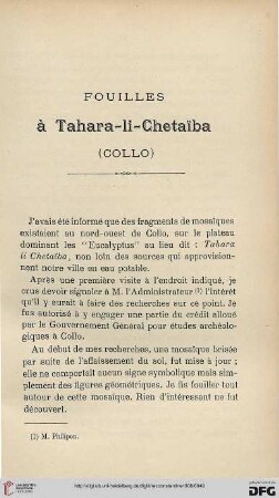 Sér. 4: Fouilles à Tahara-li-Chetaїba (Collo)