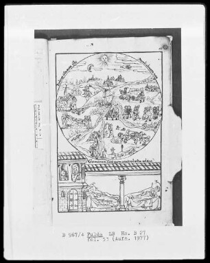 Illustrationen zur Vita Sancti Benedicti & Bis-Bini-Vita — Benedikts Vision in der Todesstunde des heiligen Germanus, Folio 53recto