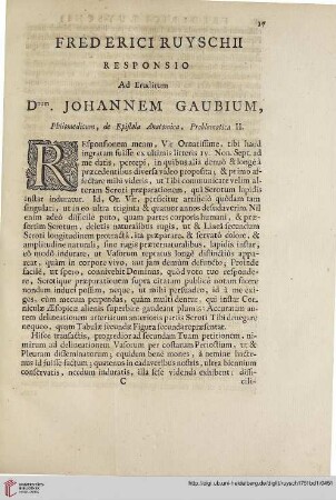 Frederici Ruyschii responsio ad eruditum Dominum Johannem Gaubium […]