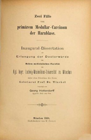 Zwei Fälle von primärem Medullar-Carcinom der Harnblase ...