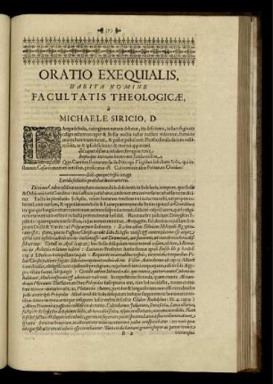Oratio Exequialis, Habita Nomine Facultatis Theologicae, a Michaele Siricio, D.
