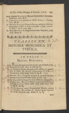 Classis XX. Historia Hungarica et Turcica