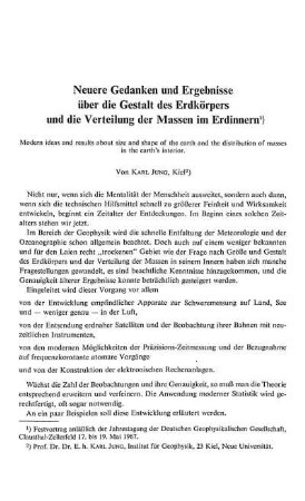Neuere Gedanken und Ergebnisse über die Gestalt des Erdkörpers und die Verteilung der Massen im Erdinnern