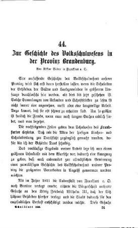 Zur Geschichte des Volksschulwesens in der Provinz Brandenburg