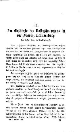 Zur Geschichte des Volksschulwesens in der Provinz Brandenburg