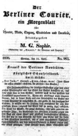 No. 963, Montag, den 19. April 1830