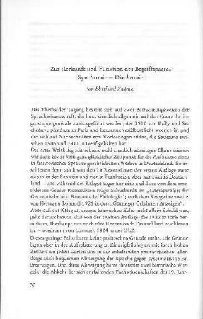 Zur Herkunft und Funktion des Begriffspaares Synchronie — Diachronie