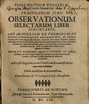 Practicarum iuris observationum selectarum liber singularis
