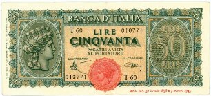 Geldschein, 50 Lire, 10.12.1944