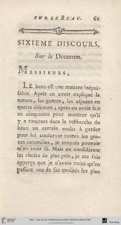 Sixième discours. Sur le Decorum