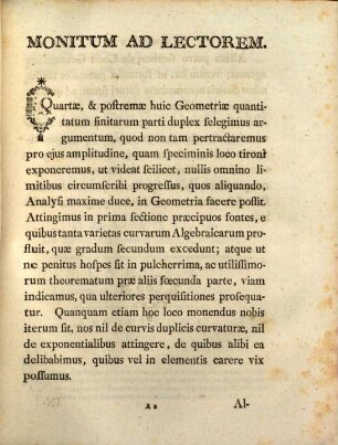 Institutionum Gometricarum Pars ... Sive Geometria Elementaris, Conscripta In Usum Tironum, 4. De Curvis Algebraicis Altiorum Ordinum, Et Locis Geometricis