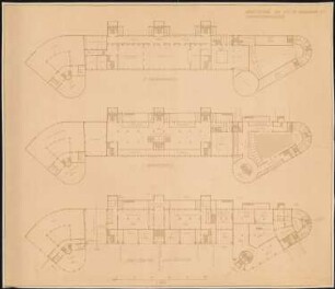 City-Neugestaltung Hindenburg: Hochhaus, Grundrisse KG, EG, 1. OG, 2. OG 1:200