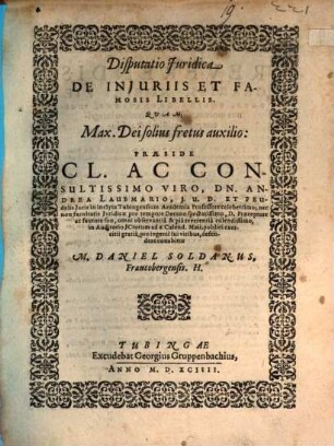 Disputatio Juridica De Injuriis Et Famosis Libellis