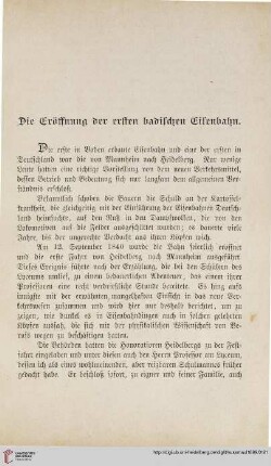 Die Eröffnung der ersten badischen Eisenbahn