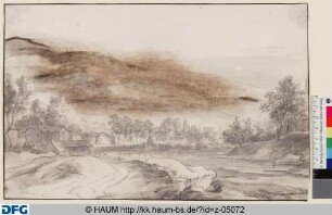 Landschaft mit Fluss und Siedlung