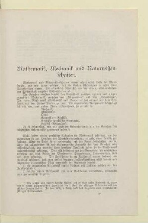 Mathematik, Mechanik und Naturwissenschaften