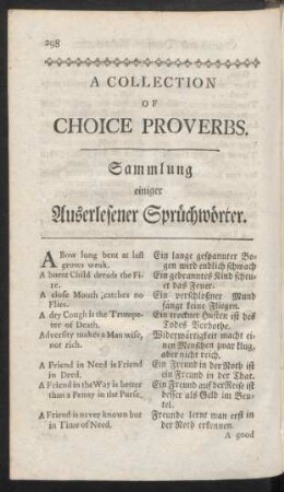 A Collection Of Choice Proverbs. Sammlung einiger Auserlesener Sprüchwörter