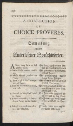 A Collection Of Choice Proverbs. Sammlung einiger Auserlesener Sprüchwörter