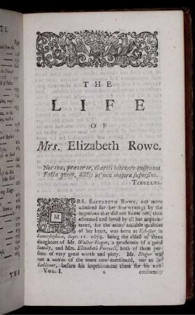 The Life Of Mrs. Elizabeth Rowe