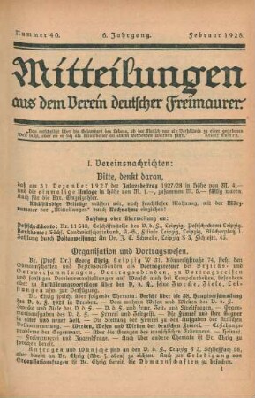 Nummer 40. 6. Jahrgang. Februar 1928.