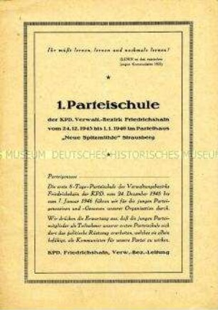 Programm zur 1. Parteischule der KPD 1945