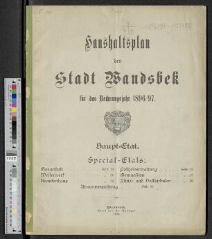 1896/97: Haushaltsplan der Stadt Wandsbek