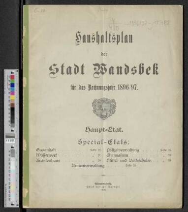 1896/97: Haushaltsplan der Stadt Wandsbek