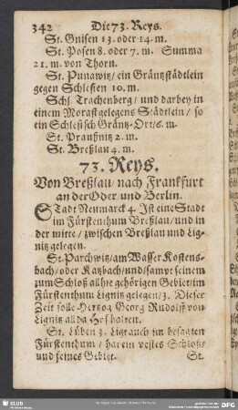 73. Reys. Von Breßlau, nach Frankfurt an der Oder und Berlin