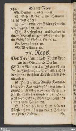 73. Reys. Von Breßlau, nach Frankfurt an der Oder und Berlin