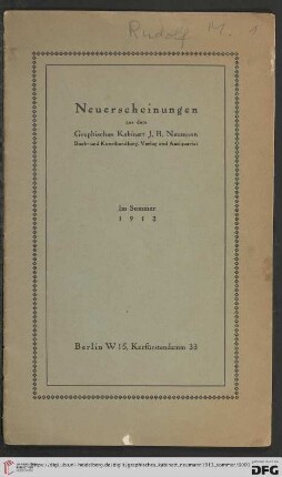 Neuerscheinungen aus dem Graphischen Kabinett J.B. Neumann, Buch- und Kunsthandlung, Verlag und Antiquariat : im Sommer 1913