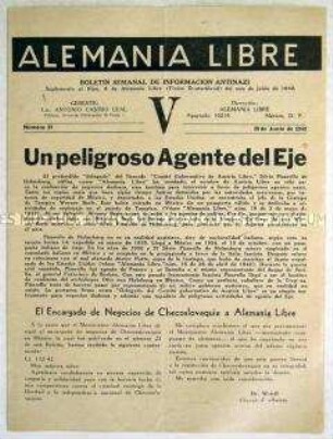 Beilage der Exil-Zeitung "Alemania libre" u.a. über die Anschuldigungen deutscher Bischöfe.