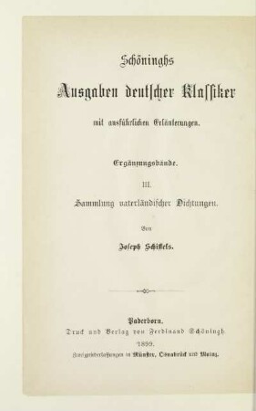 Sammlung vaterländischer Dichtungen : zur Belebung des Geschichtsunterrichtes und zur Feier vaterländischer Gedenktage