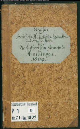 Zivilstandsregister der evangelischen Gemeinde Amelunxen, Kreis Höxter (GHT 1809). (Gemeinde: Evangelische Gemeinde Amelunxen, Kreis Höxter)